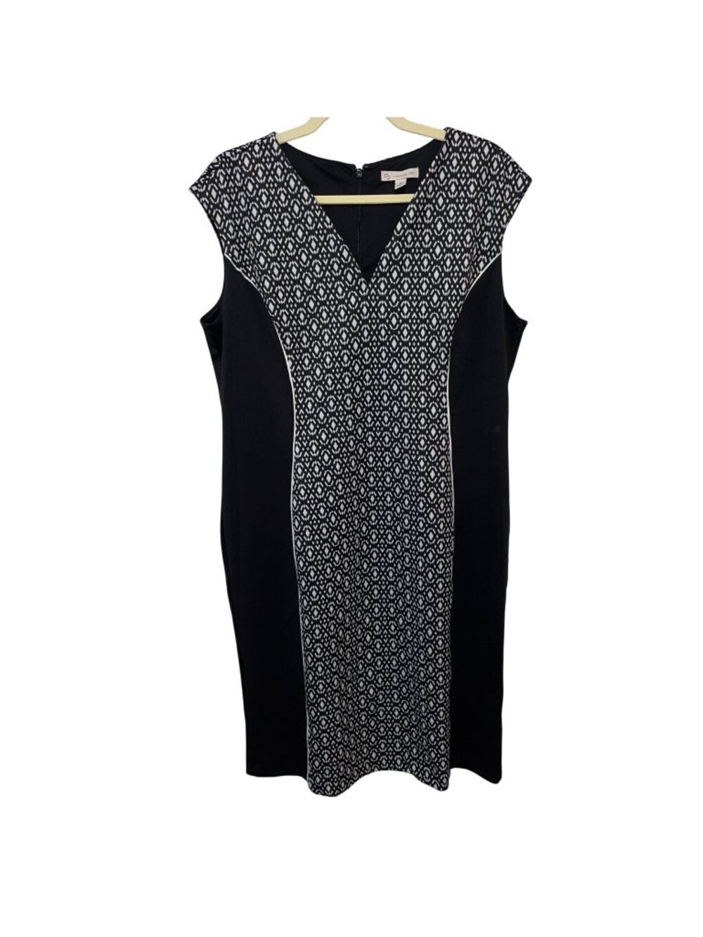 Black & White Geometric Print Sleeveless Sheath Dress Size 16